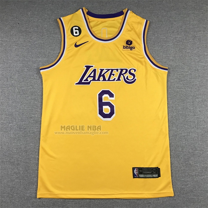 Maglia
 LeBron James NO 6 Los Angeles Lakers Icon 2022-23 Giallo
